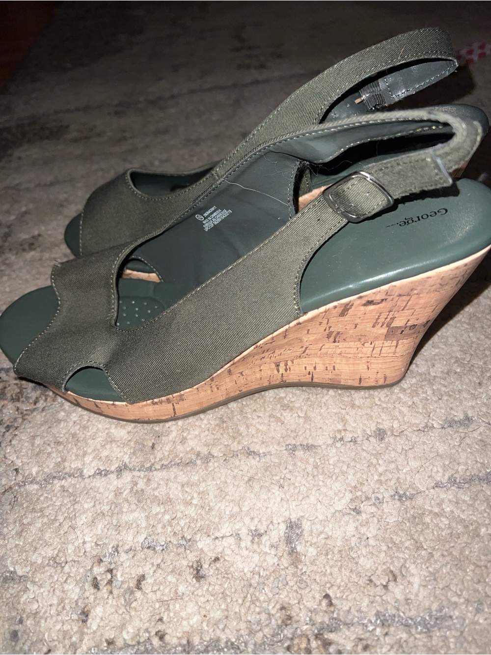 NWT Olive Green Fabric Cork Wedge Slingback Sandals